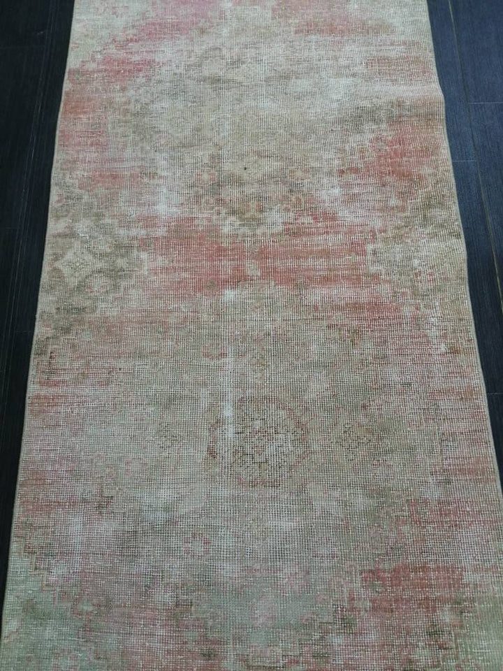 Beige Turkish Distressed Runner Rug 2' 9" x 13' 8" Hand-Knotted | No. WR96983