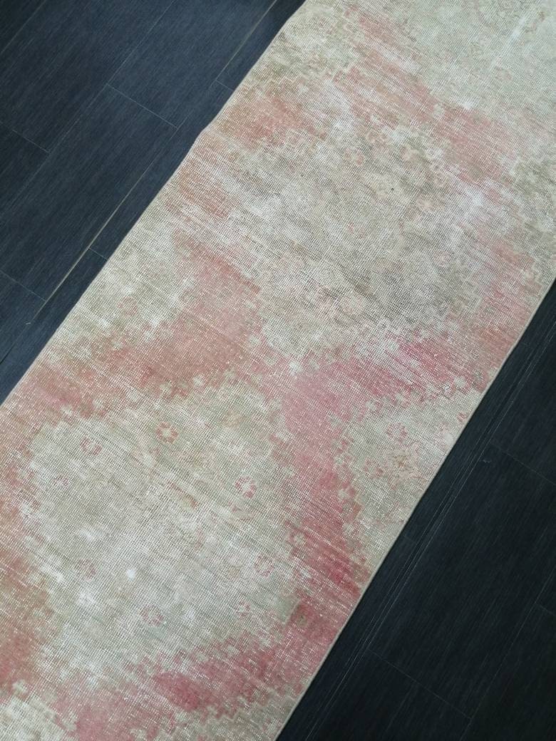 Beige Turkish Distressed Runner Rug 2' 9" x 13' 8" Hand-Knotted | No. WR96983
