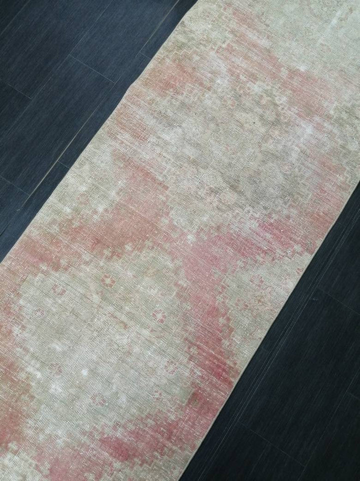 Beige Turkish Distressed Runner Rug 2' 9" x 13' 8" Hand-Knotted | No. WR96983