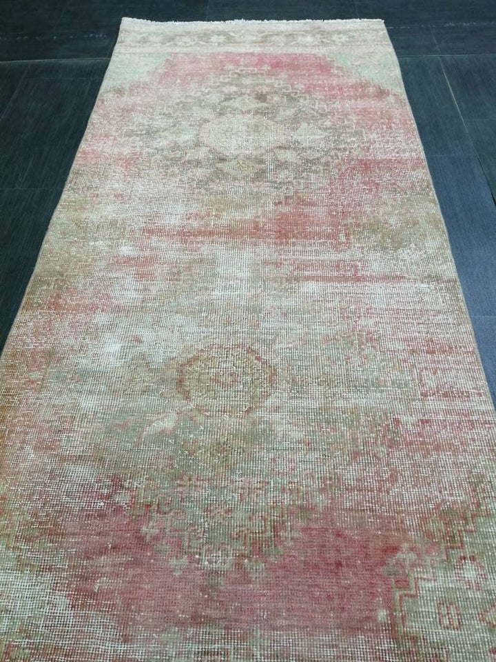 Beige Turkish Distressed Runner Rug 2' 9" x 11' 3" Hand-Knotted | No. WR73587