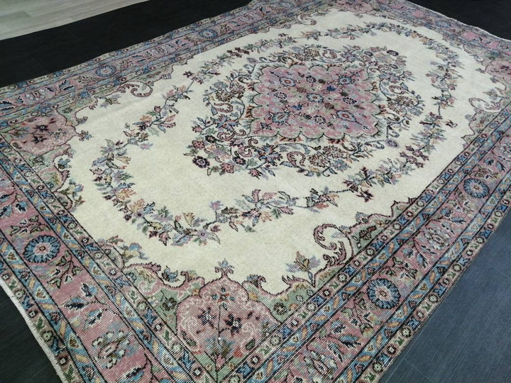 Pink Turkish Oushak Rug 6' 3" x 8' 9" Hand-Knotted