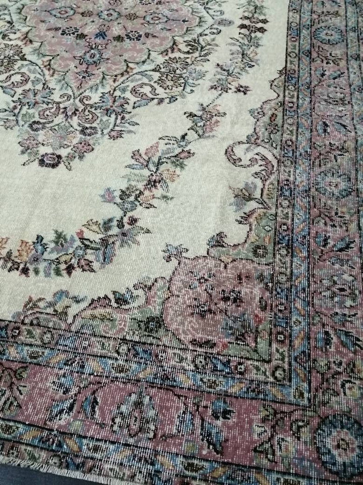 Pink Turkish Oushak Rug 6' 3" x 8' 9" Hand-Knotted field