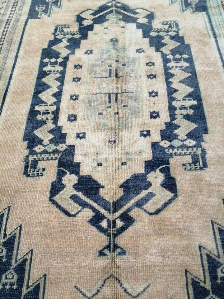 Navy Turkish Oushak Rug 5'6" x 9'4" Hand-Knotted texture