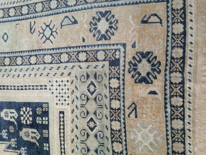 Navy Turkish Oushak Rug 5'6" x 9'4" Hand-Knotted reverse