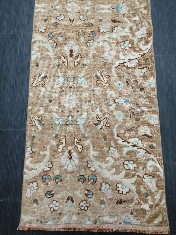 Tan Turkish Runner Rug 1' 11" x 10' 10" Hand-Knotted close-up