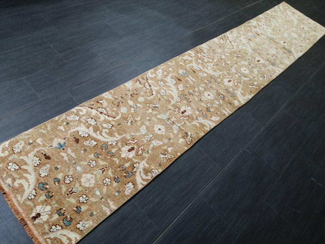 Tan Turkish Runner Rug 1' 11" x 10' 10" Hand-Knotted