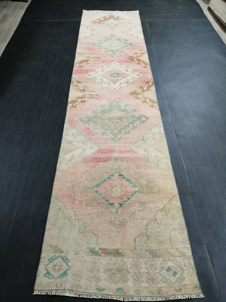 Beige Turkish Runner Rug 2' 11" x 13' 3" Hand-Knotted field