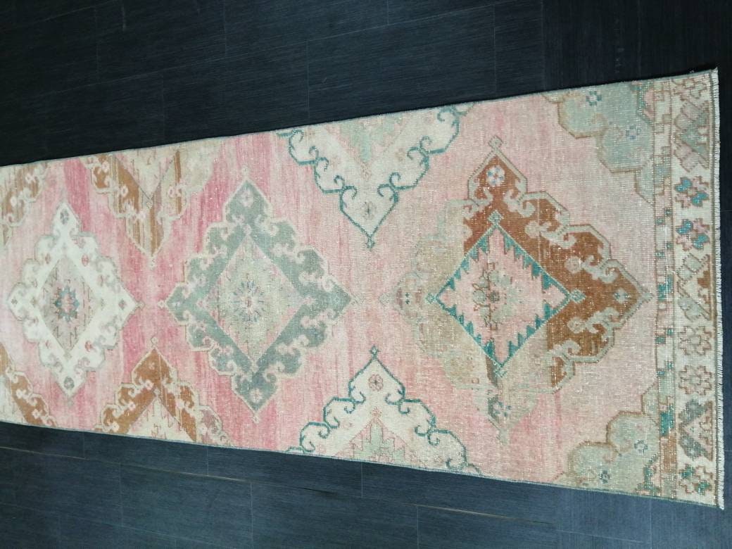 Beige Turkish Runner Rug 2' 11" x 13' 3" Hand-Knotted border