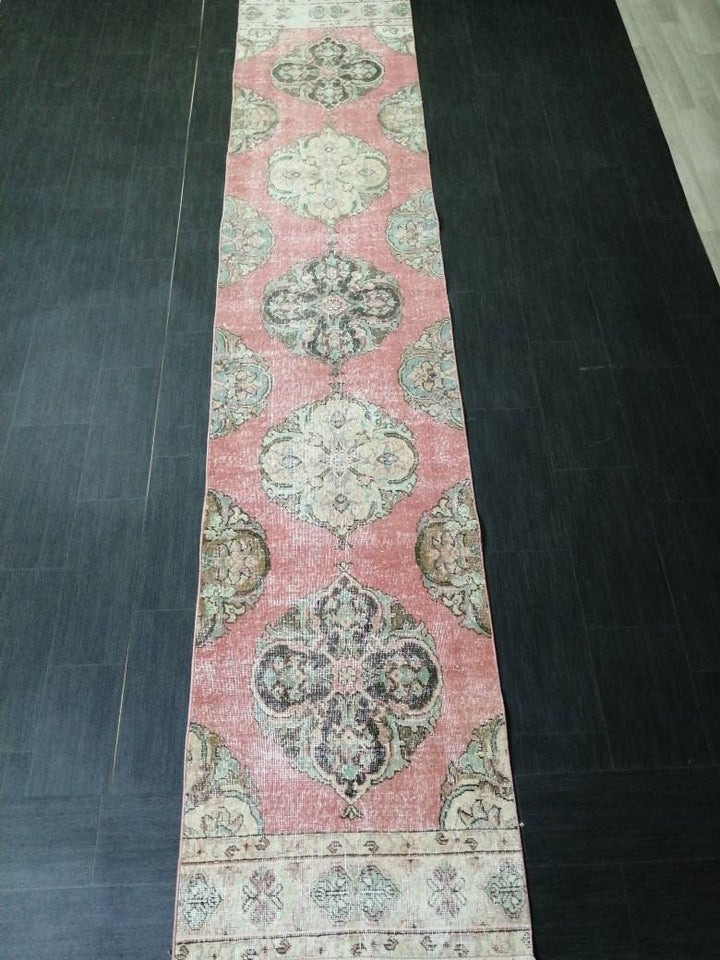 Tan Turkish Runner Rug 2' 7" x 12' 9" Hand-Knotted pattern