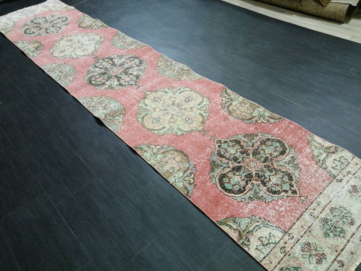 Tan Turkish Runner Rug 2' 7" x 12' 9" Hand-Knotted texture
