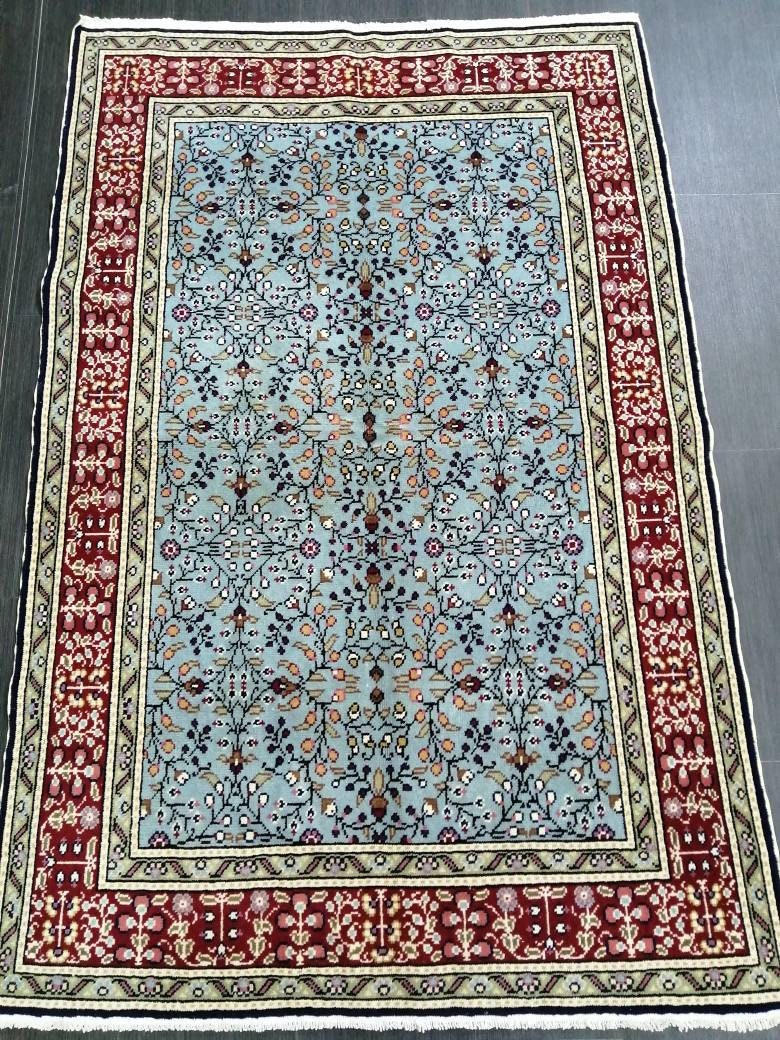 Blue Turkish Runner Rug 3' 8" x 5' 8" Hand-Knotted | No. WR82544