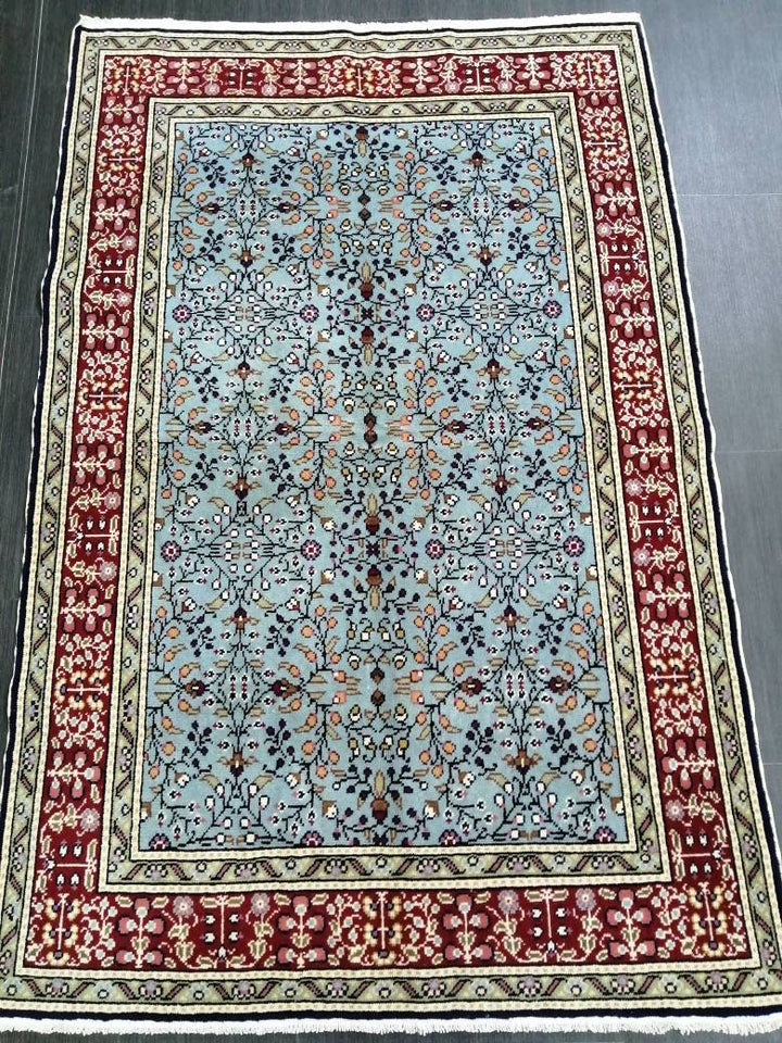 Blue Turkish Runner Rug 3' 8" x 5' 8" Hand-Knotted | No. WR82544