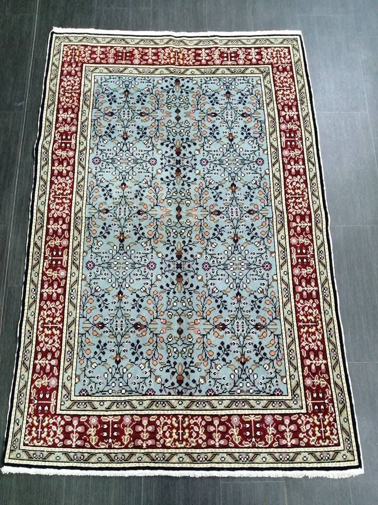 Blue Turkish Runner Rug 3' 8" x 5' 8" Hand-Knotted | No. WR82544
