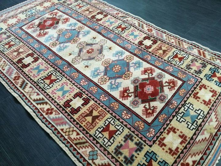 Navy Turkish Runner Rug 3' 10" x 6' 7" Hand-Knotted
