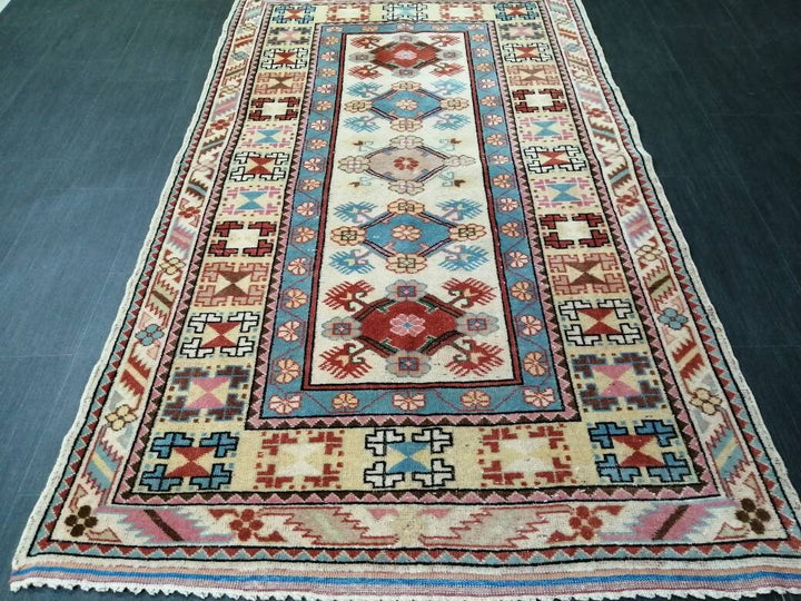 Navy Turkish Runner Rug 3' 10" x 6' 7" Hand-Knotted field