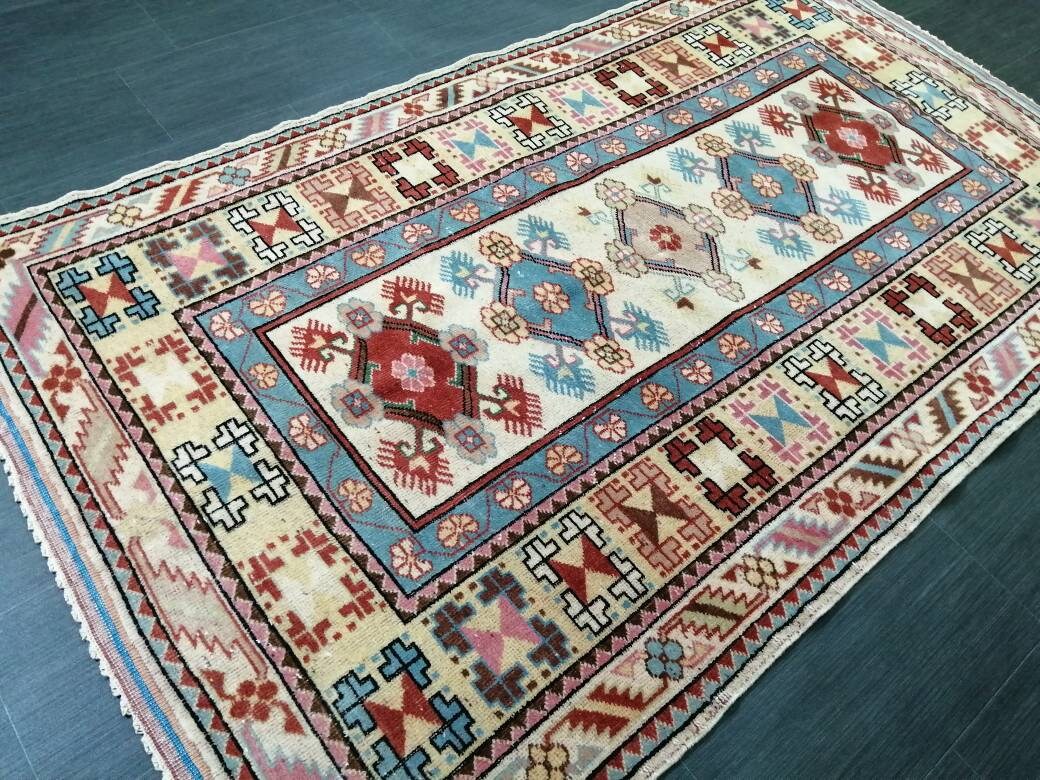Navy Turkish Runner Rug 3' 10" x 6' 7" Hand-Knotted reverse