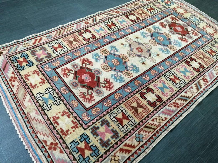 Navy Turkish Runner Rug 3' 10" x 6' 7" Hand-Knotted reverse