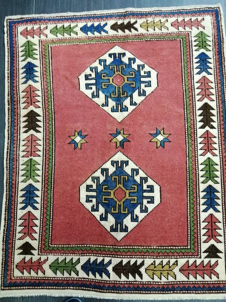 Navy Turkish Runner Rug 3' 5" x 4' 5" Hand-Knotted border