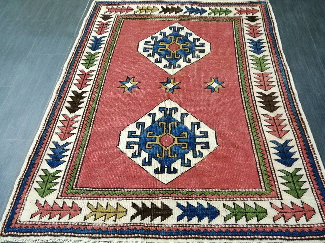 Navy Turkish Runner Rug 3' 5" x 4' 5" Hand-Knotted reverse