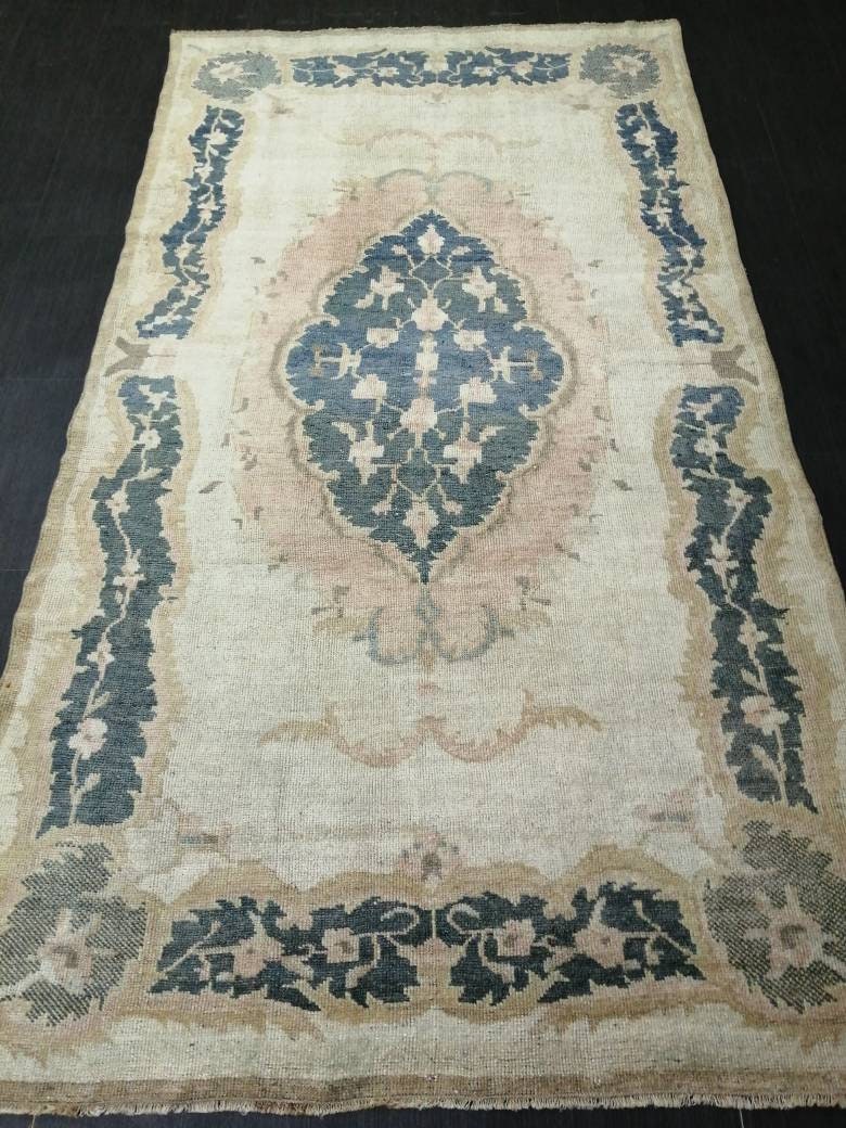Blue Turkish Runner Rug 4' 11" x 9' 3" Hand-Knotted | No. WR65022
