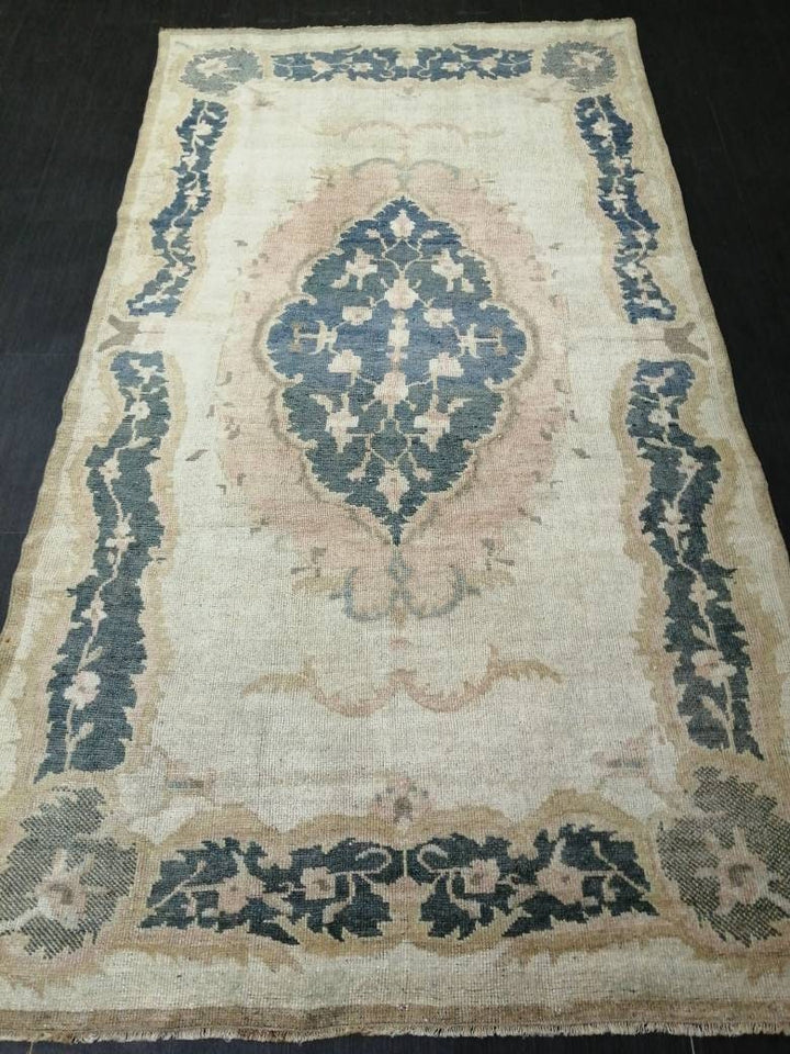 Blue Turkish Runner Rug 4' 11" x 9' 3" Hand-Knotted | No. WR65022