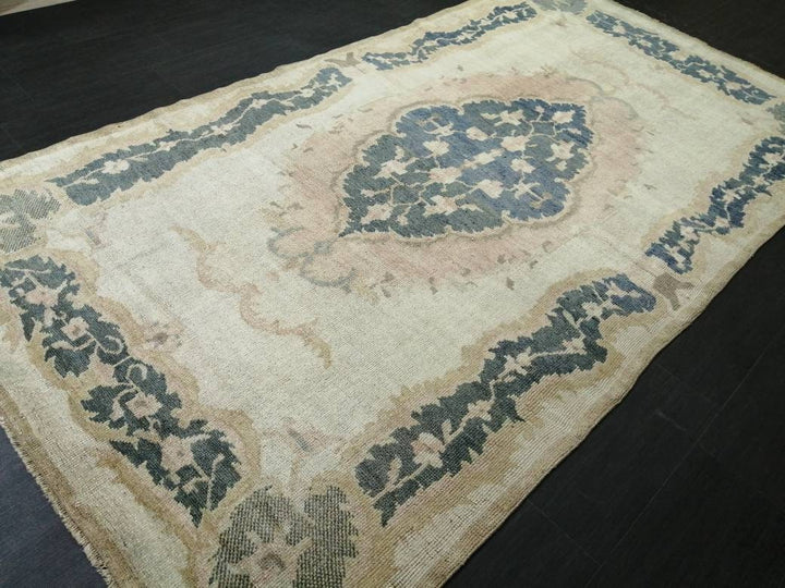 Blue Turkish Runner Rug 4' 11" x 9' 3" Hand-Knotted | No. WR65022