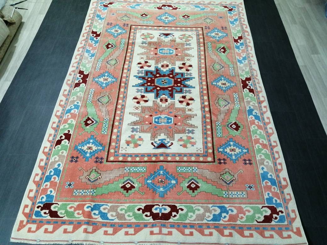 Blue Turkish Runner Rug 6' 4" x 9' 11" Hand-Knotted | No. WR32449