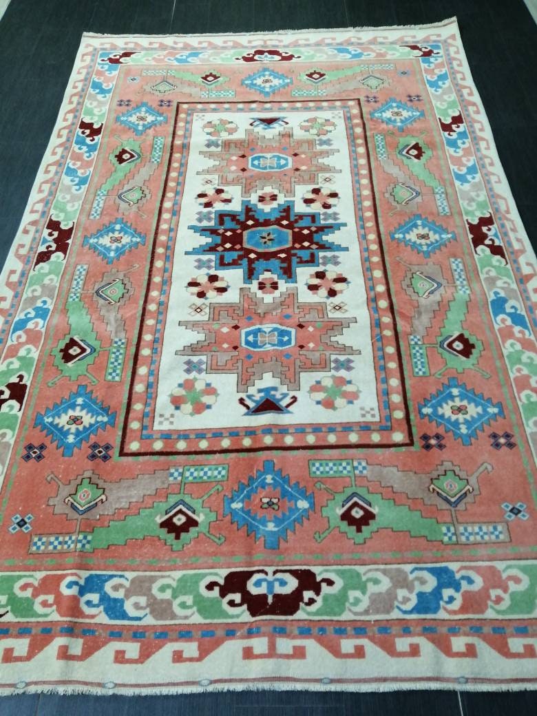 Blue Turkish Runner Rug 6' 4" x 9' 11" Hand-Knotted | No. WR32449