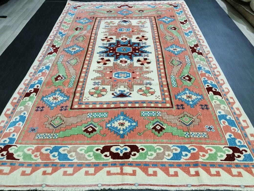Blue Turkish Runner Rug 6' 4" x 9' 11" Hand-Knotted | No. WR32449