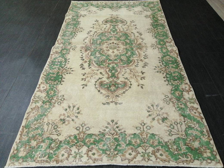 Green Turkish Runner Rug 3' 8" x 6' 10" Hand-Knotted | No. WR74502