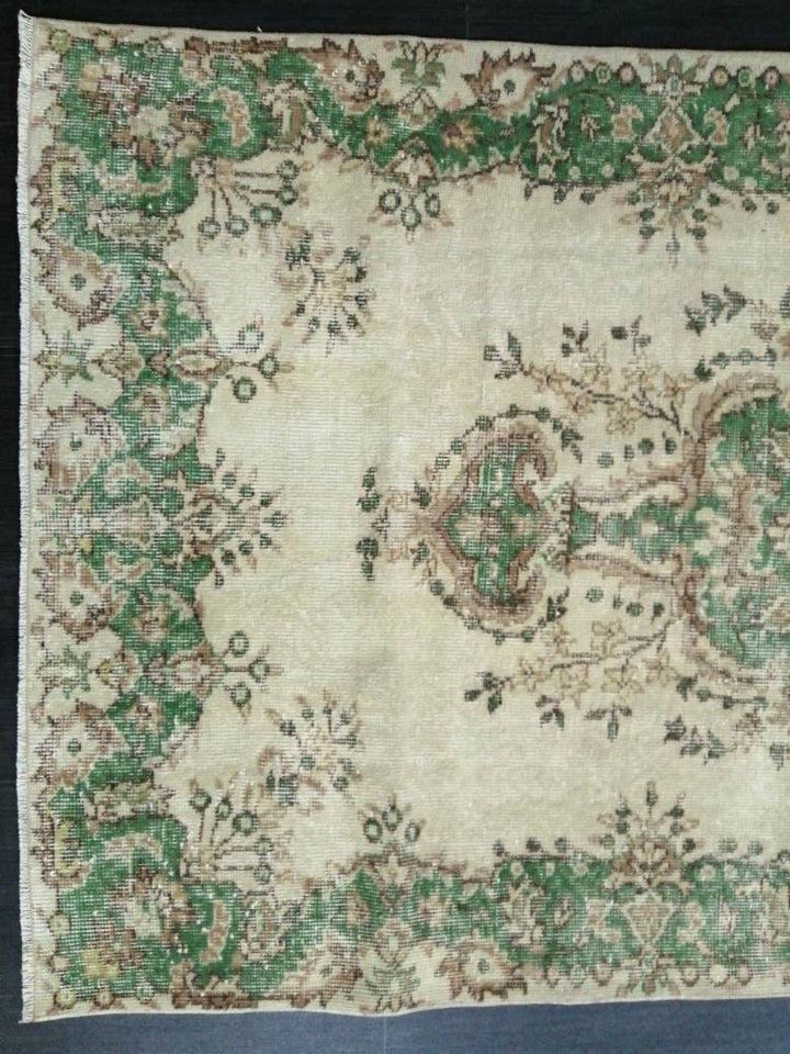 Green Turkish Runner Rug 3' 8" x 6' 10" Hand-Knotted | No. WR74502
