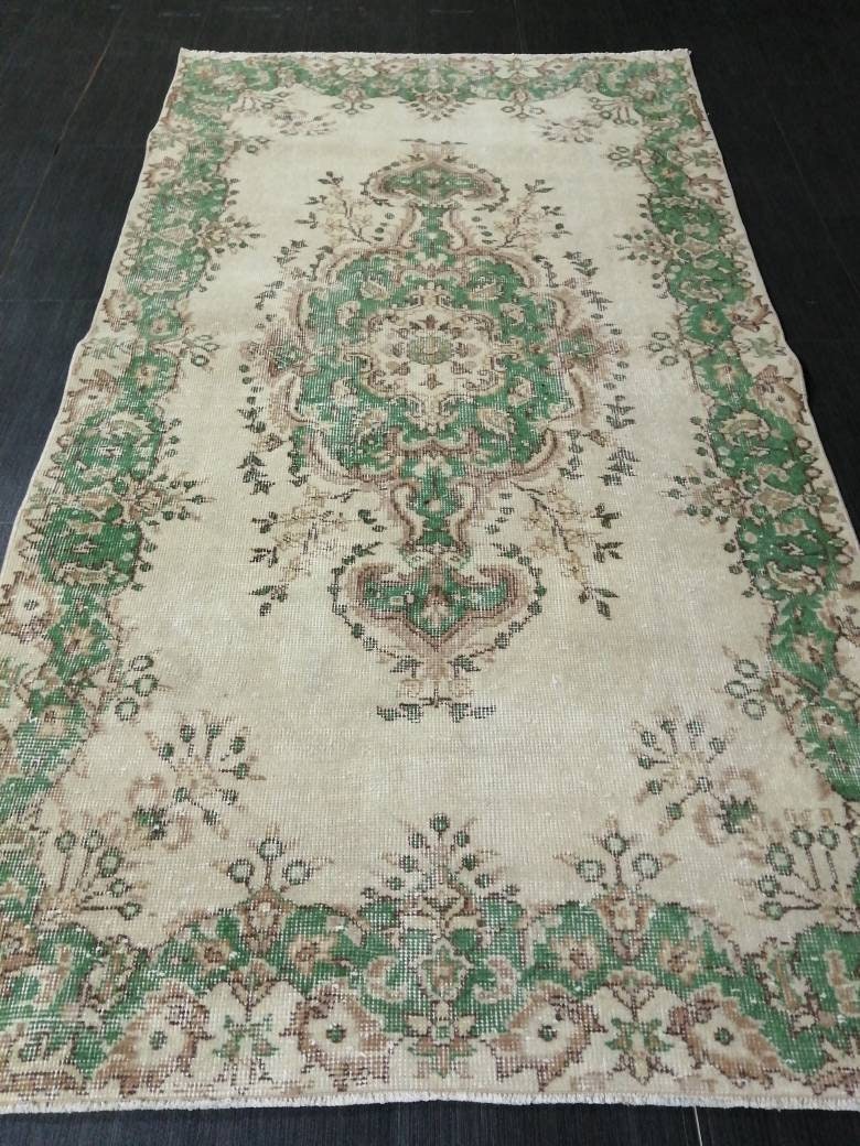 Green Turkish Runner Rug 3' 8" x 6' 10" Hand-Knotted | No. WR74502