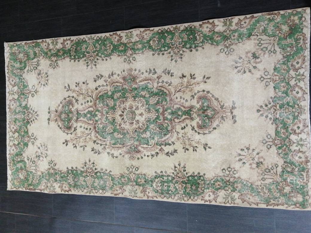 Green Turkish Runner Rug 3' 8" x 6' 10" Hand-Knotted | No. WR74502