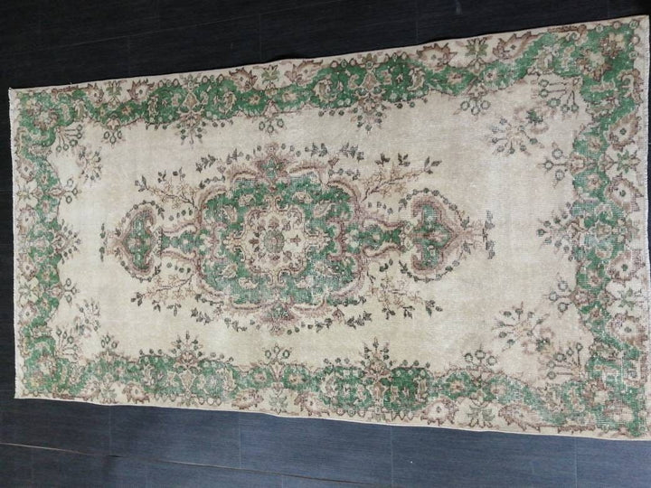 Green Turkish Runner Rug 3' 8" x 6' 10" Hand-Knotted | No. WR74502