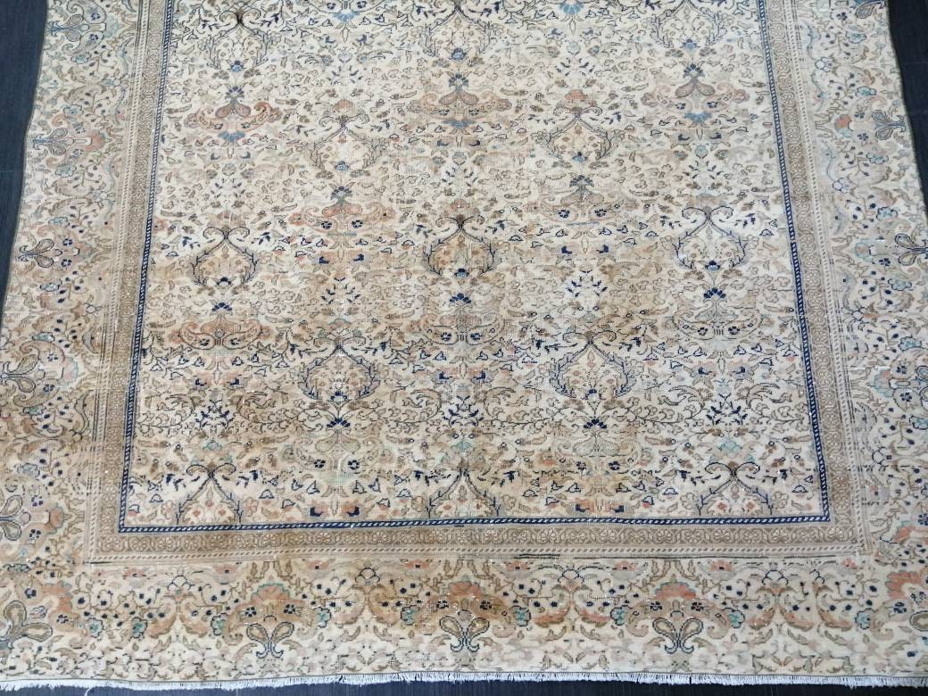 Beige Turkish Runner Rug 6' 2" x 9' 7" Hand-Knotted reverse