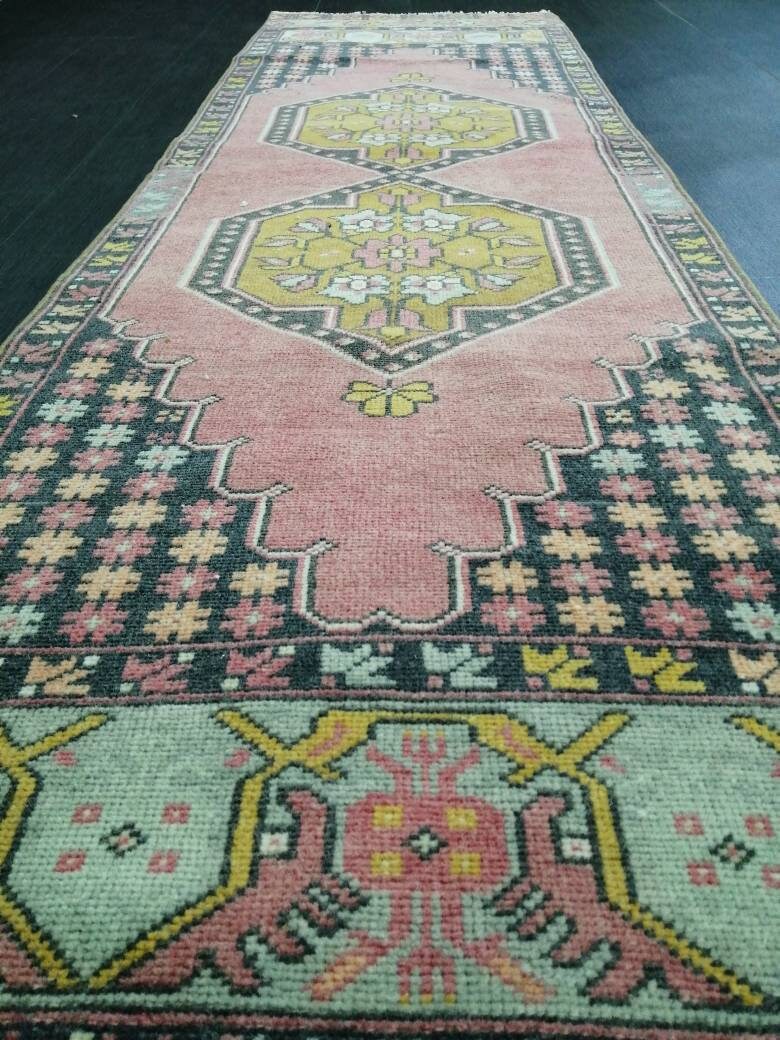 Pink Turkish Runner Rug 2' 5" x 8' 9" Hand-Knotted pattern
