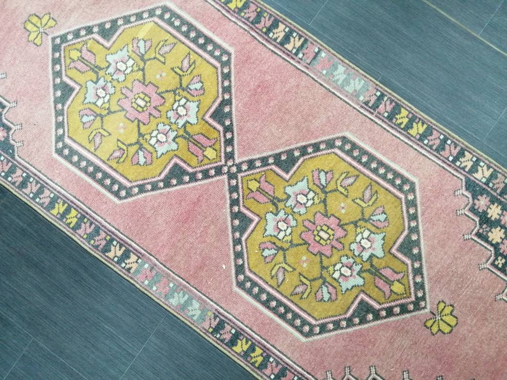 Pink Turkish Runner Rug 2' 5" x 8' 9" Hand-Knotted field
