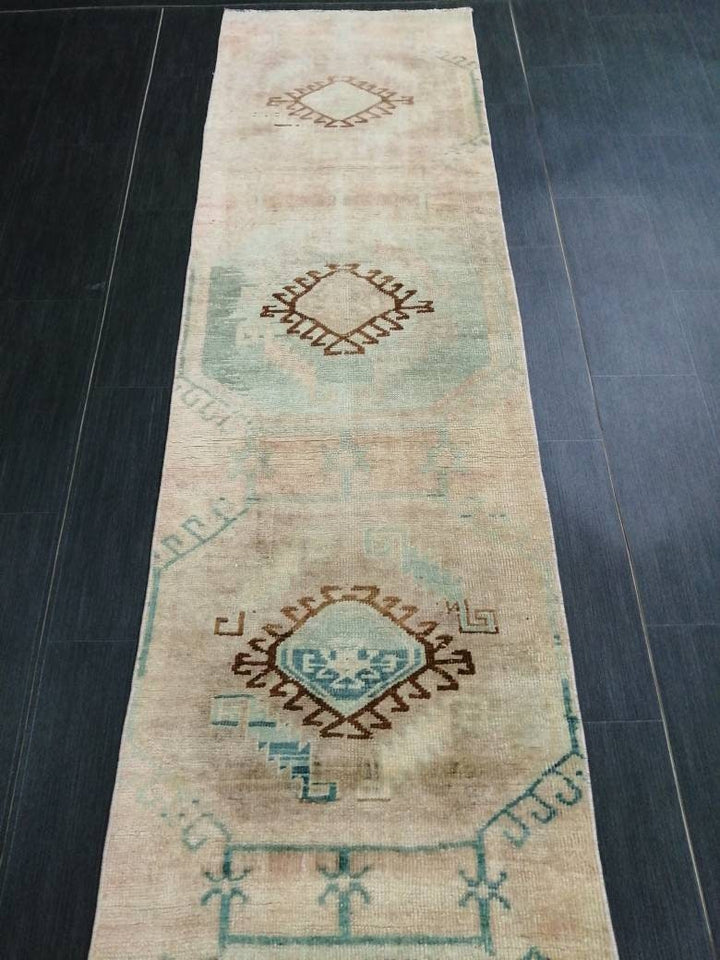 Rust Turkish Runner Rug 2' 3" x 9' 5" Hand-Knotted detail