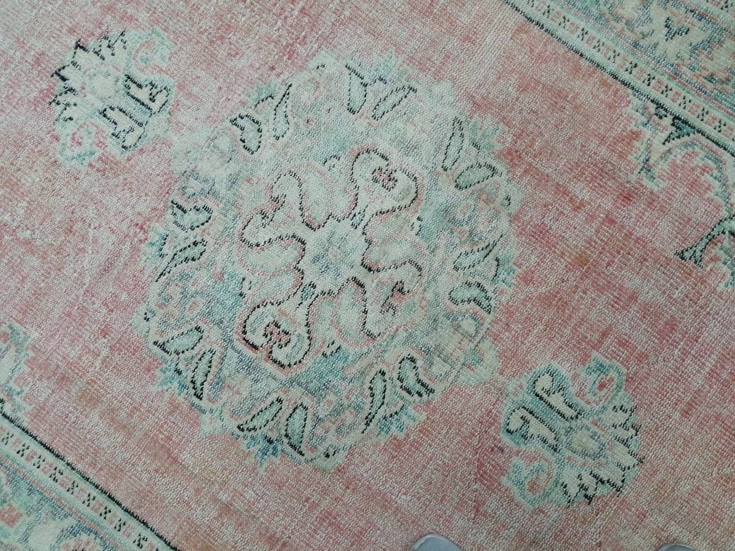 Pink Turkish Runner Rug 5' 10" x 8' 8" Hand-Knotted texture