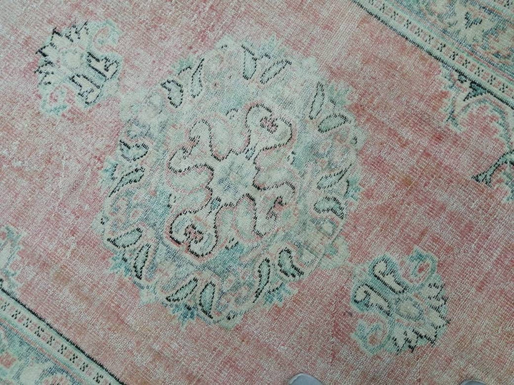 Pink Turkish Runner Rug 5' 10" x 8' 8" Hand-Knotted texture