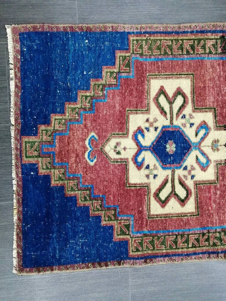 Blue Turkish Runner Rug 2' 7" x 4' 9" Hand-Knotted | No. WR62059