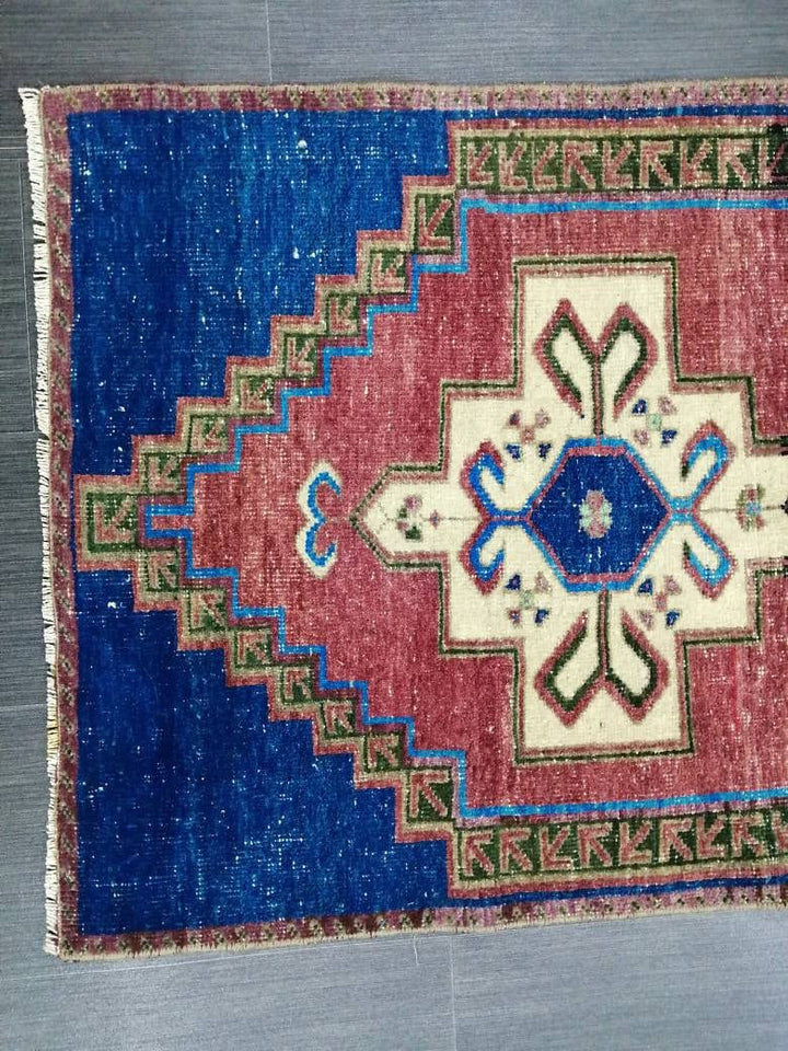 Blue Turkish Runner Rug 2' 7" x 4' 9" Hand-Knotted | No. WR62059