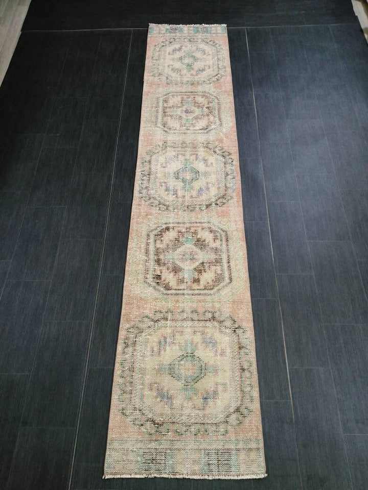 Beige Turkish Runner Rug 2' 2" x 10' 11" Hand-Knotted pattern