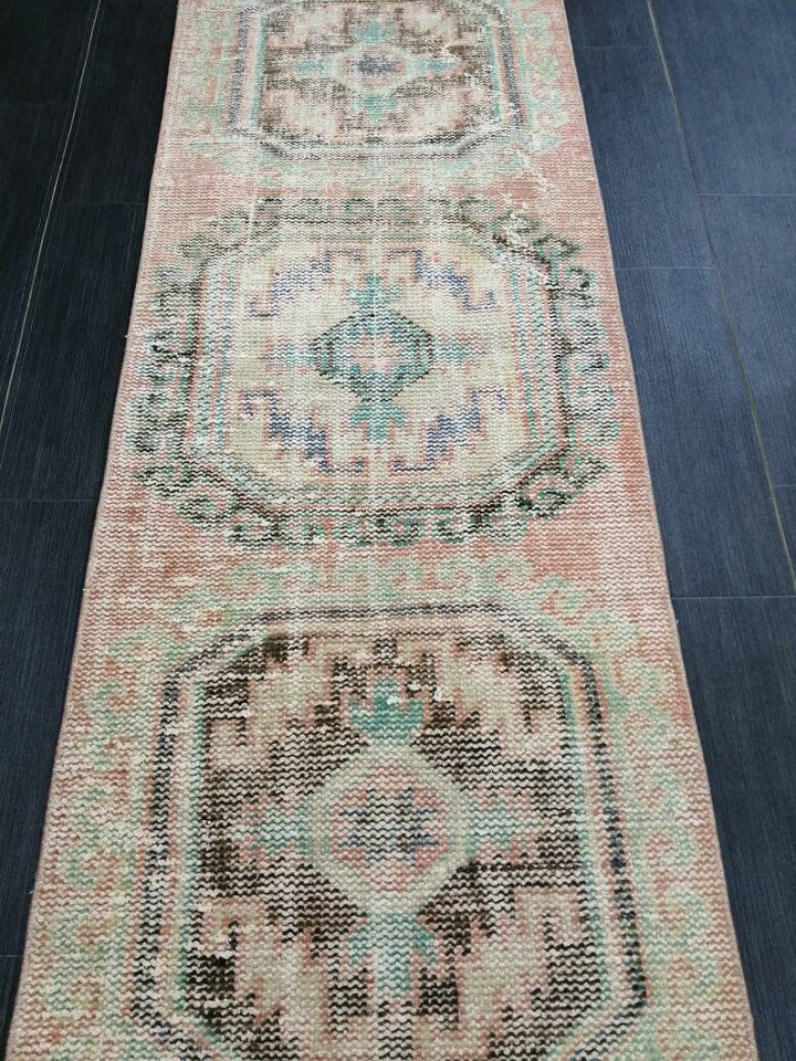 Beige Turkish Runner Rug 2' 2" x 10' 11" Hand-Knotted reverse