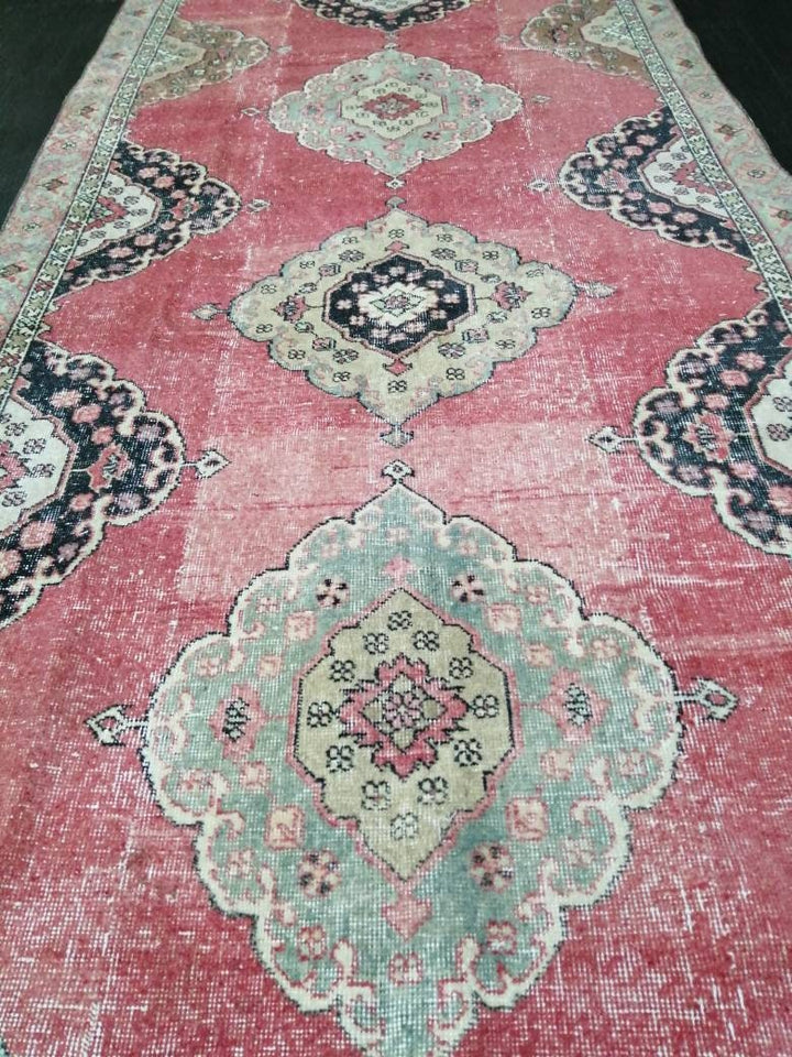 Beige Turkish Runner Rug 4' 3" x 12' Hand-Knotted pattern