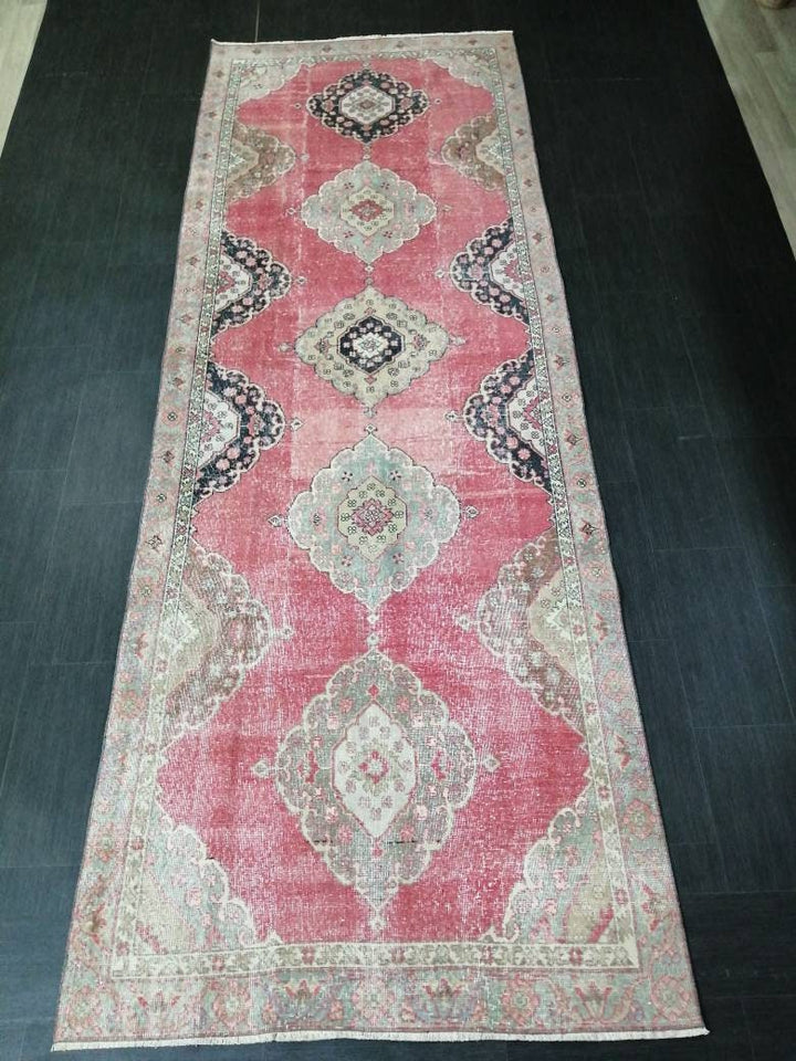 Beige Turkish Runner Rug 4' 3" x 12' Hand-Knotted detail