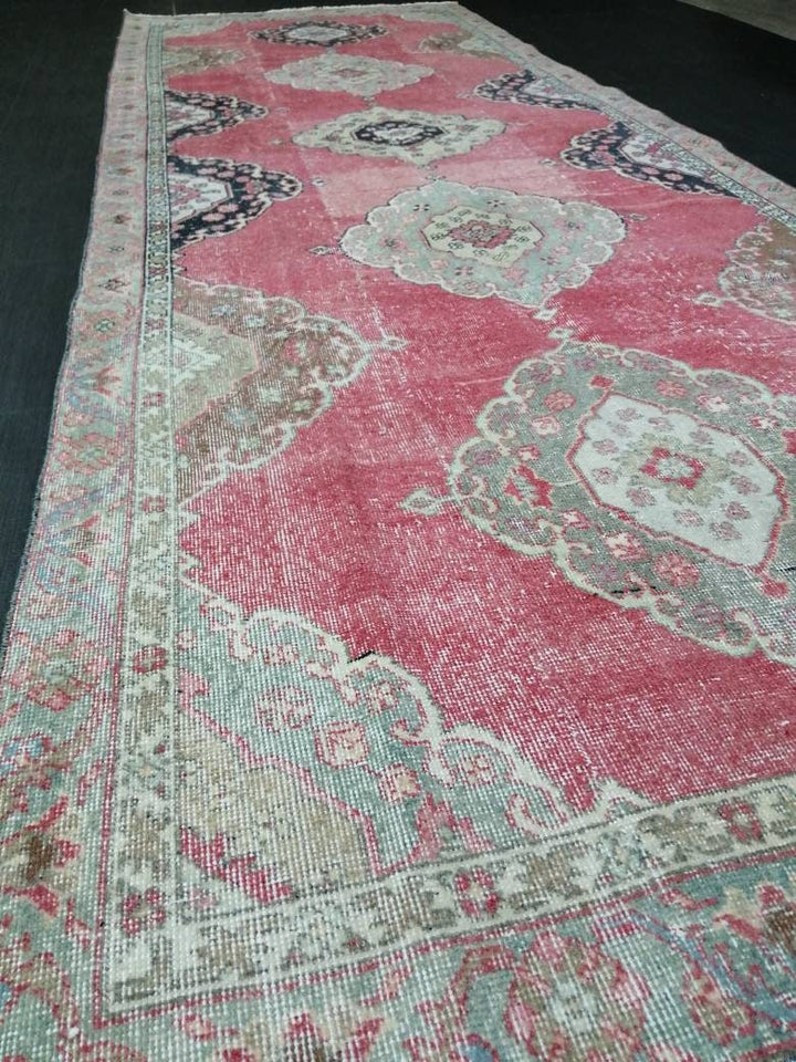 Beige Turkish Runner Rug 4' 3" x 12' Hand-Knotted field