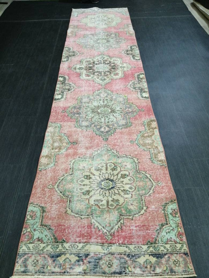 Beige Turkish Runner Rug 2' 10" x 12' 1" Hand-Knotted detail