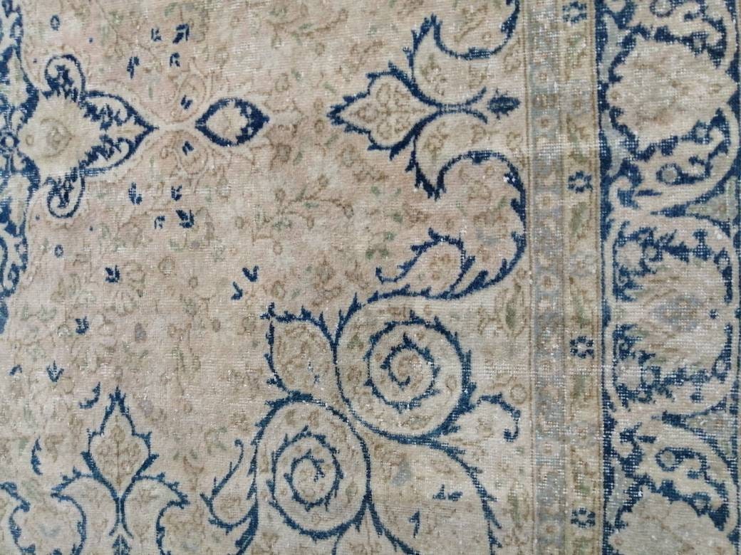Blue Turkish Oushak Rug 6' 8" x 9' 11" Hand-Knotted pattern