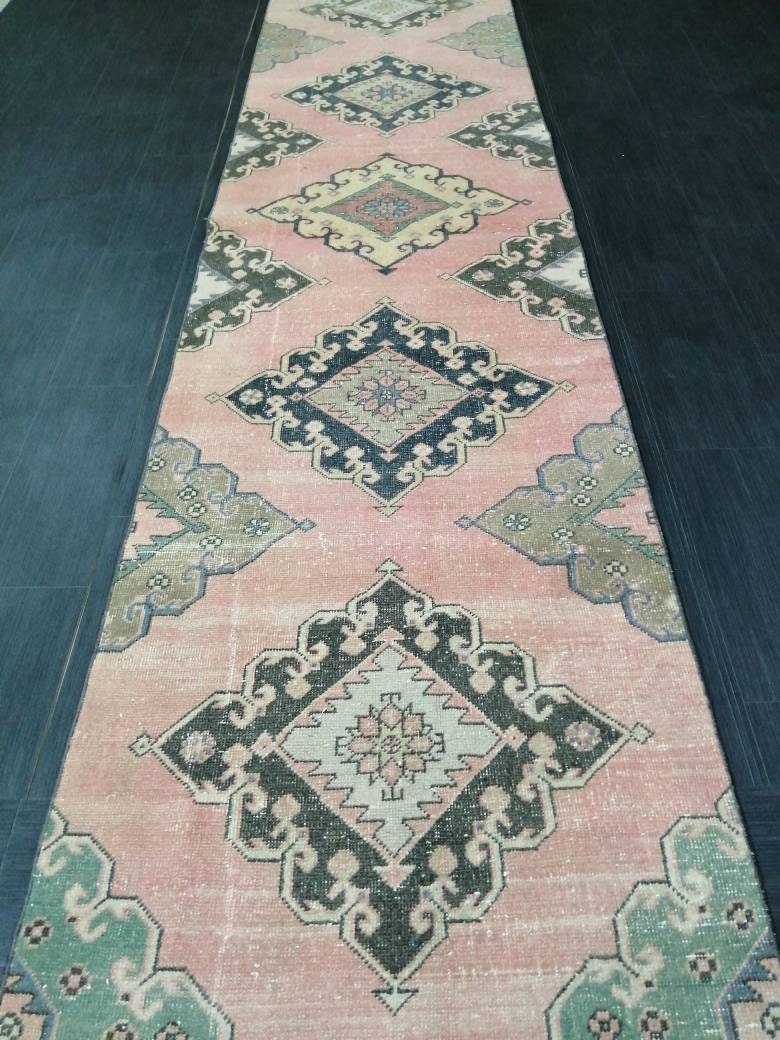 Beige Turkish Runner Rug 2' 11" x 13' 2" Hand-Knotted field